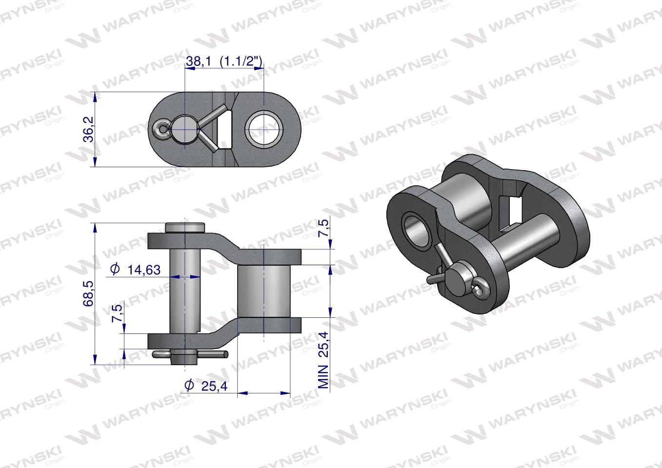 Półogniwo łańcucha wzmocnionego przemysłowego P24BH-1 (R1 1.1/2) Waryński ( sprzedawane po 1 )
