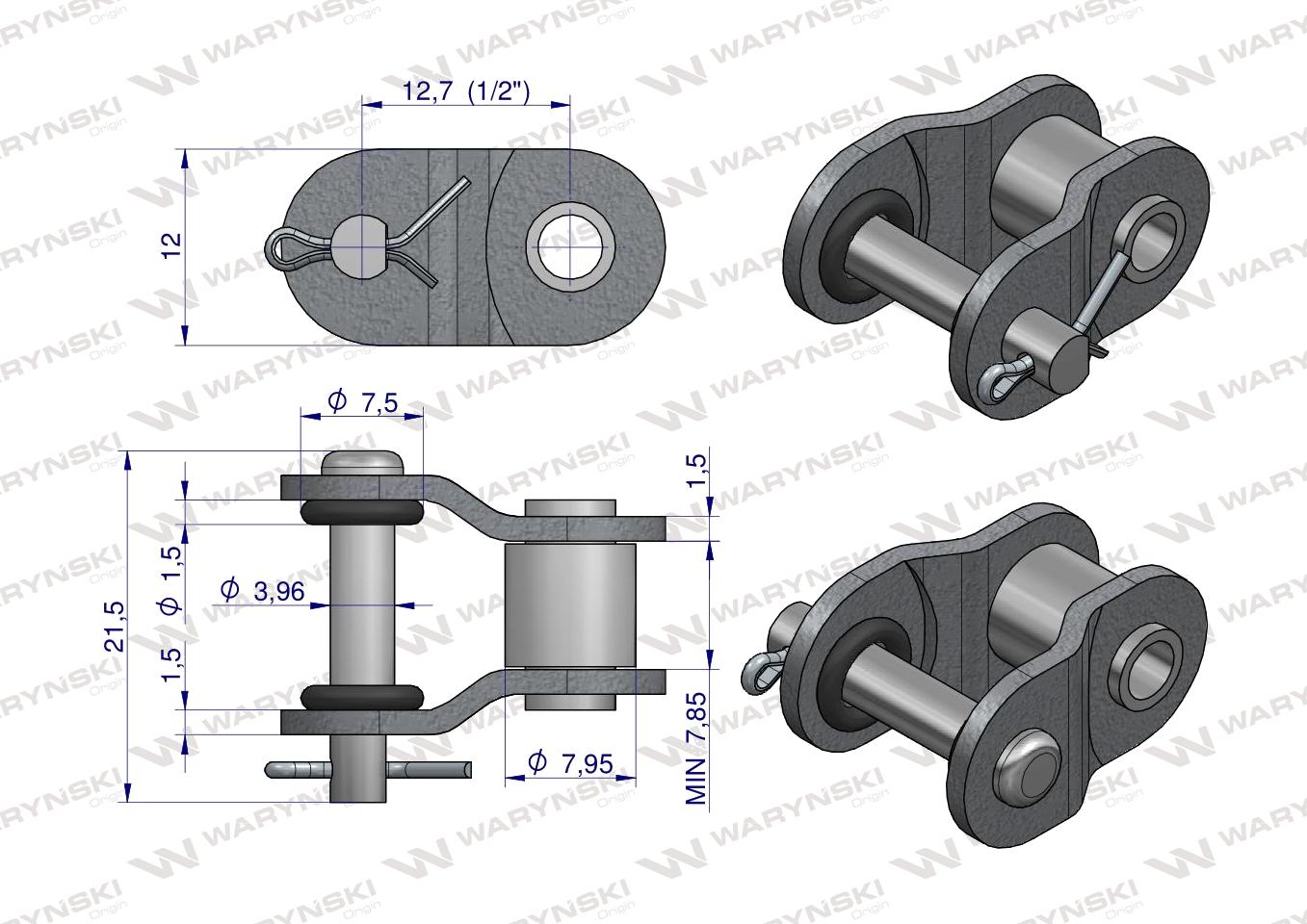 Półogniwo łańcucha z oringiem ANSI A 40 (R1 1/2) Waryński ( sprzedawane po 5 )