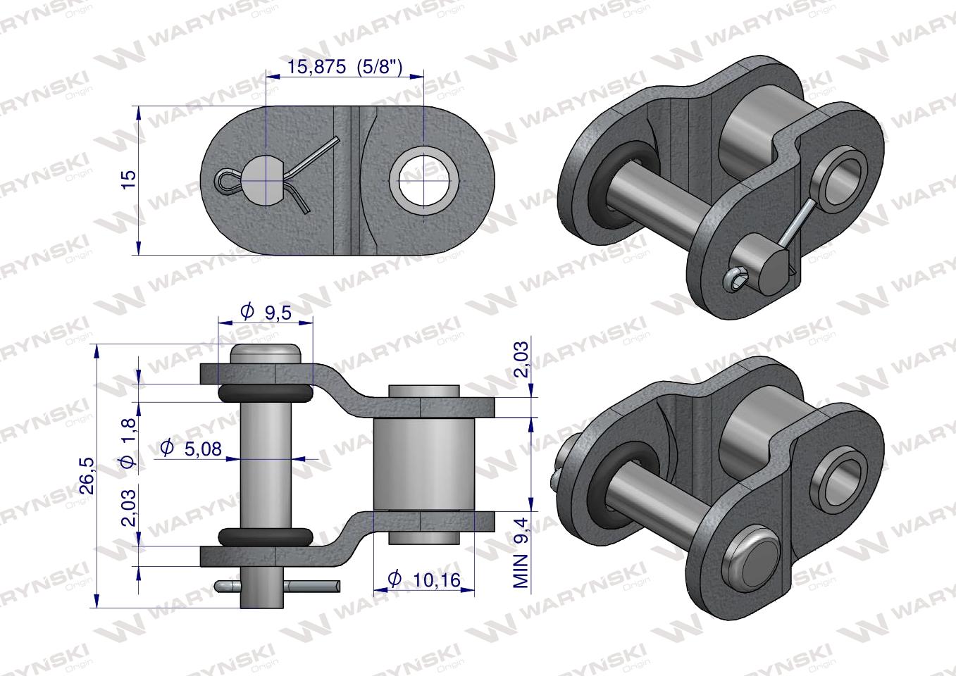 Półogniwo łańcucha z oringiem ANSI A 50 (R1 5/8) Waryński ( sprzedawane po 5 )