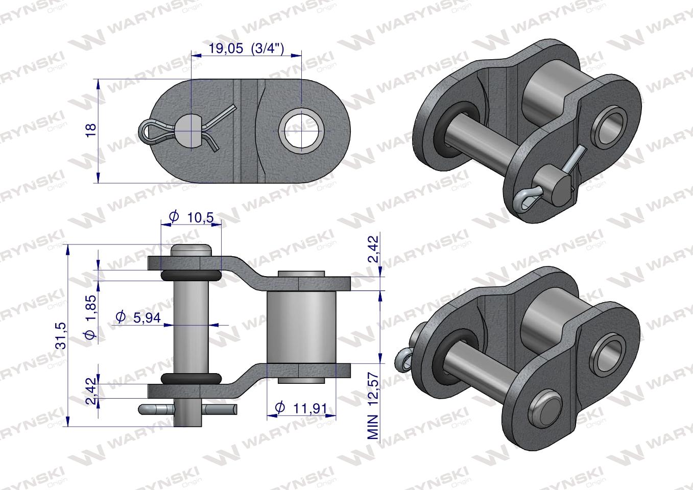 Półogniwo łańcucha z oringiem ANSI A 60 (R1 3/4) Waryński ( sprzedawane po 5 )