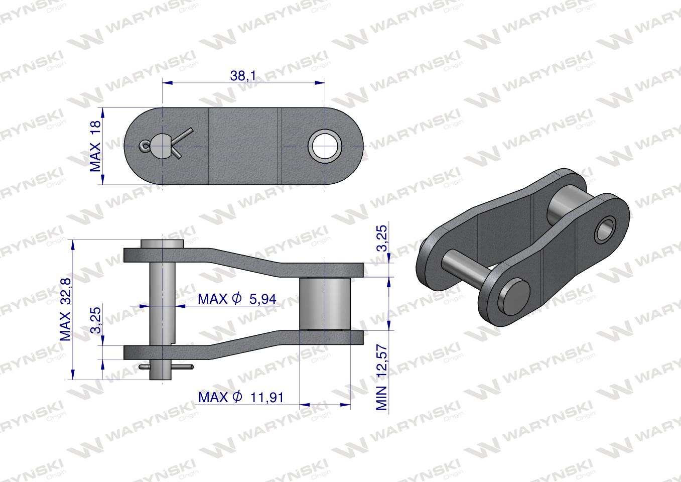 Półogniwo łańcucha CA2060H Waryński ( sprzedawane po 5 )