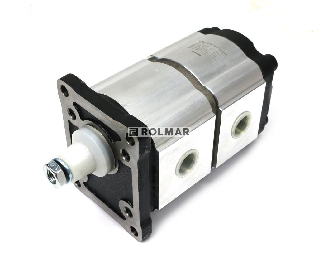 Pompa hydrauliczna zębata podwójna 11+8 cm3 (grupa 2+2 - typ europejski) wałek 1:8 przyłącza gwintowane 1/2"-3/4" (obroty prawe) max.260 bar Waryński