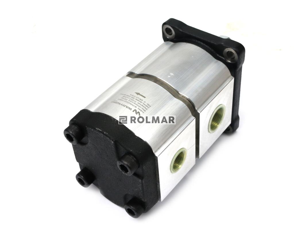 Pompa hydrauliczna zębata podwójna 11+8 cm3 (grupa 2+2 - typ europejski) wałek 1:8 przyłącza gwintowane 1/2"-3/4" (obroty prawe) max.260 bar Waryński