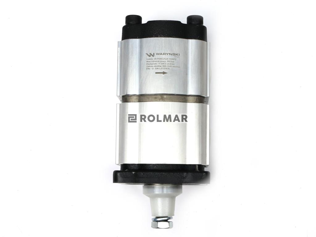 Pompa hydrauliczna zębata podwójna 11+8 cm3 (grupa 2+2 - typ europejski) wałek 1:8 przyłącza gwintowane 1/2"-3/4" (obroty prawe) max.260 bar Waryński