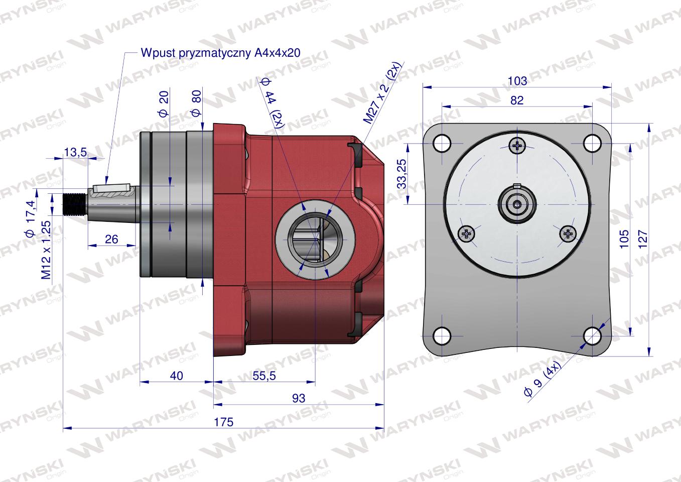 Pompa hydrauliczna zębata do Bizon Z-056. Z-058  nowy typ PZS-KP2-25 (obroty lewe) 16Mpa w korpusie żeliwnym Waryński