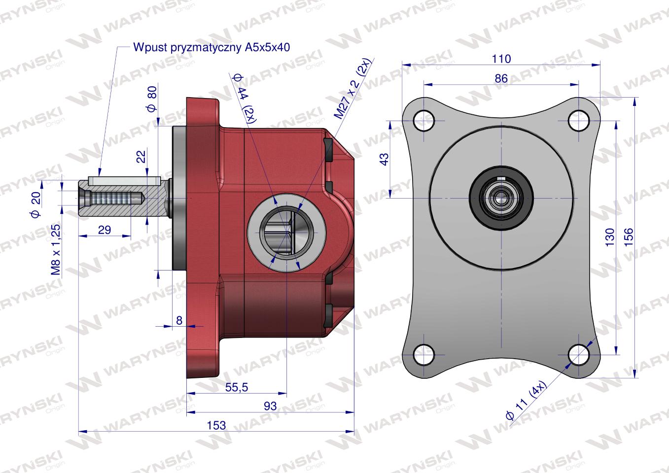 Pompa hydrauliczna zębata do Trol PZS-25P. PZ2-KZ-25P (obroty prawe) 16Mpa w korpusie żeliwnym Waryński