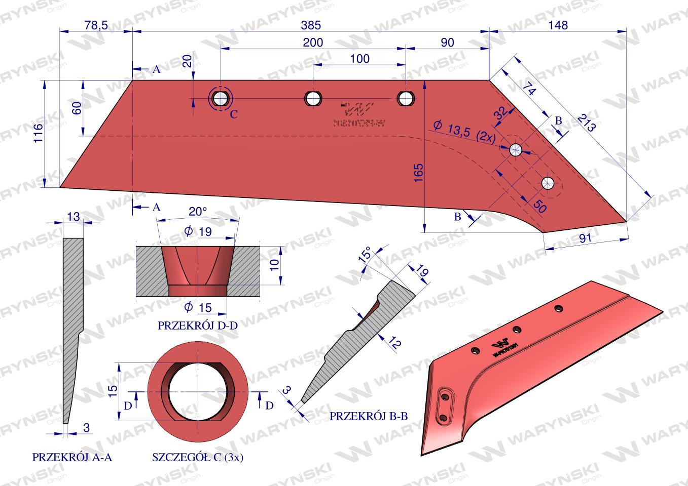 Eurolemiesz prawy 16" zastosowanie Vogel & Noot WSM 40 stal borowa WARYŃSKI