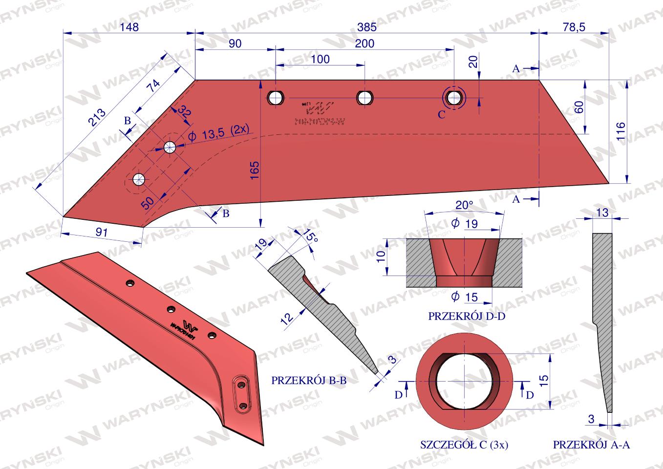 Eurolemiesz lewy 16" zastosowanie Vogel & Noot WSM 40 stal borowa WARYŃSKI