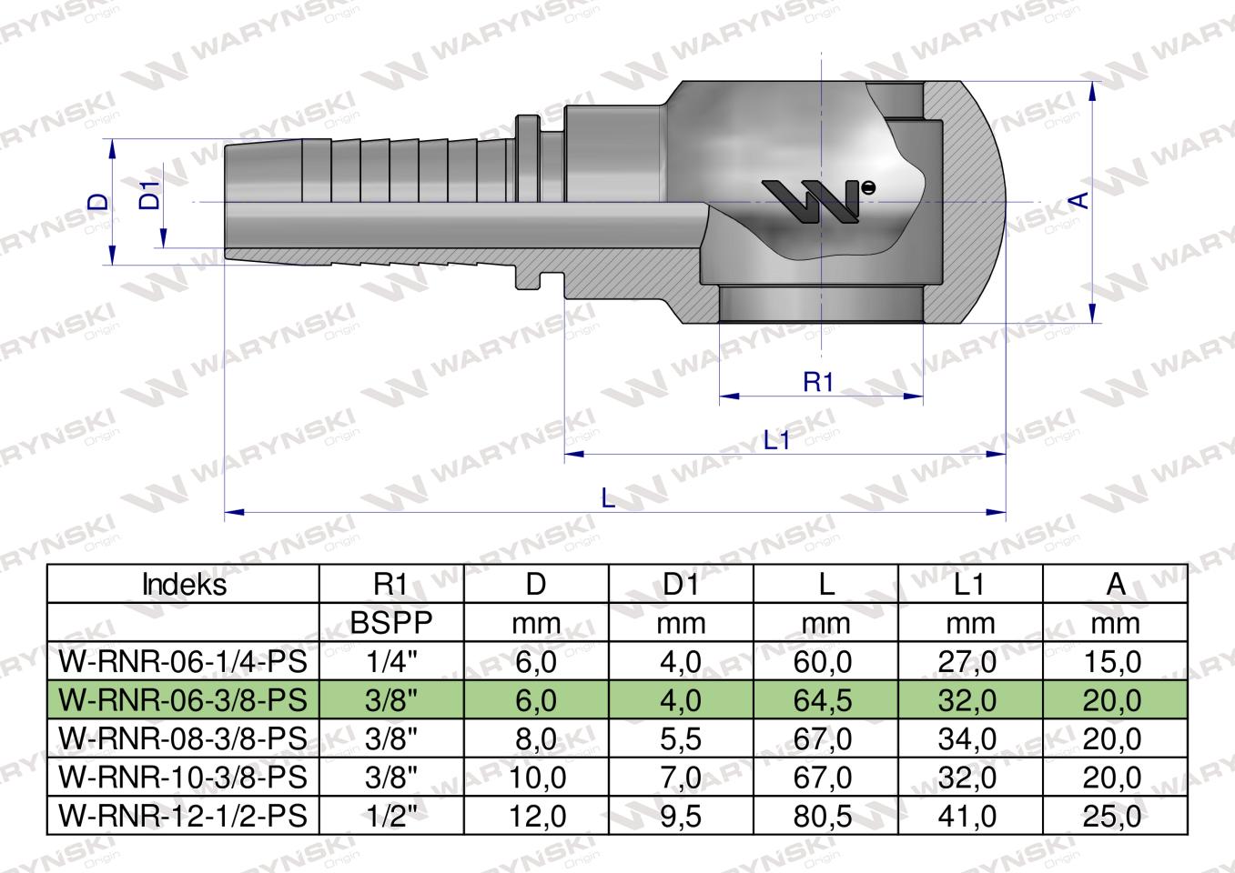 Zakucie hydrauliczne oczkowe RNR DN06 3/8" PREMIUM Waryński ( sprzedawane po 10 )
