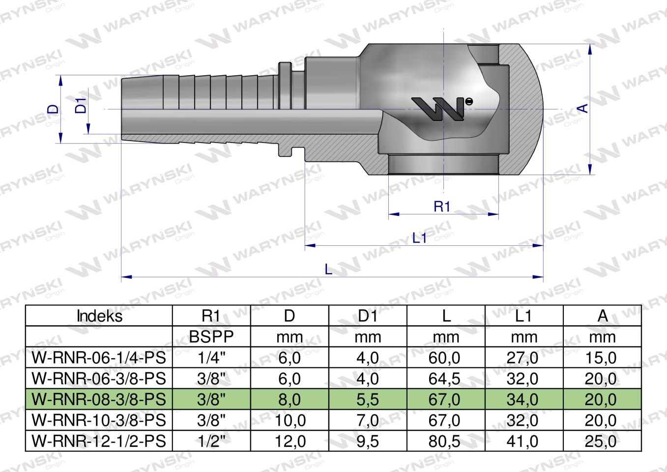 Zakucie hydrauliczne oczkowe RNR DN08 3/8" PREMIUM Waryński ( sprzedawane po 10 )