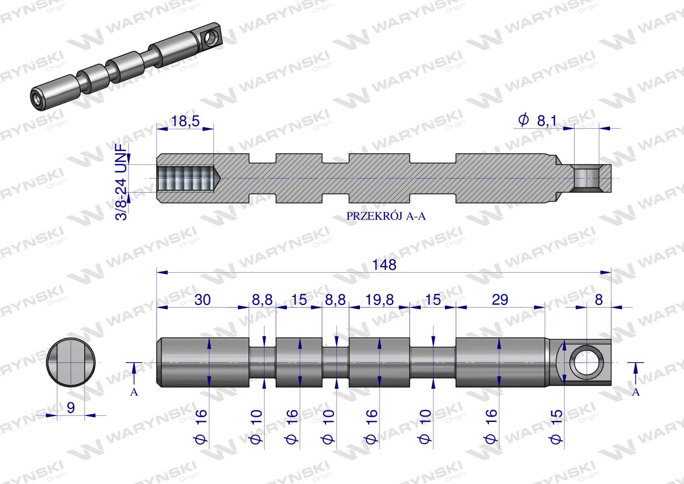 Suwak (chromowany) - do sekcji nurnikowej (1-stronnego działania) rozdzielaczy hydraulicznych 40L Waryński