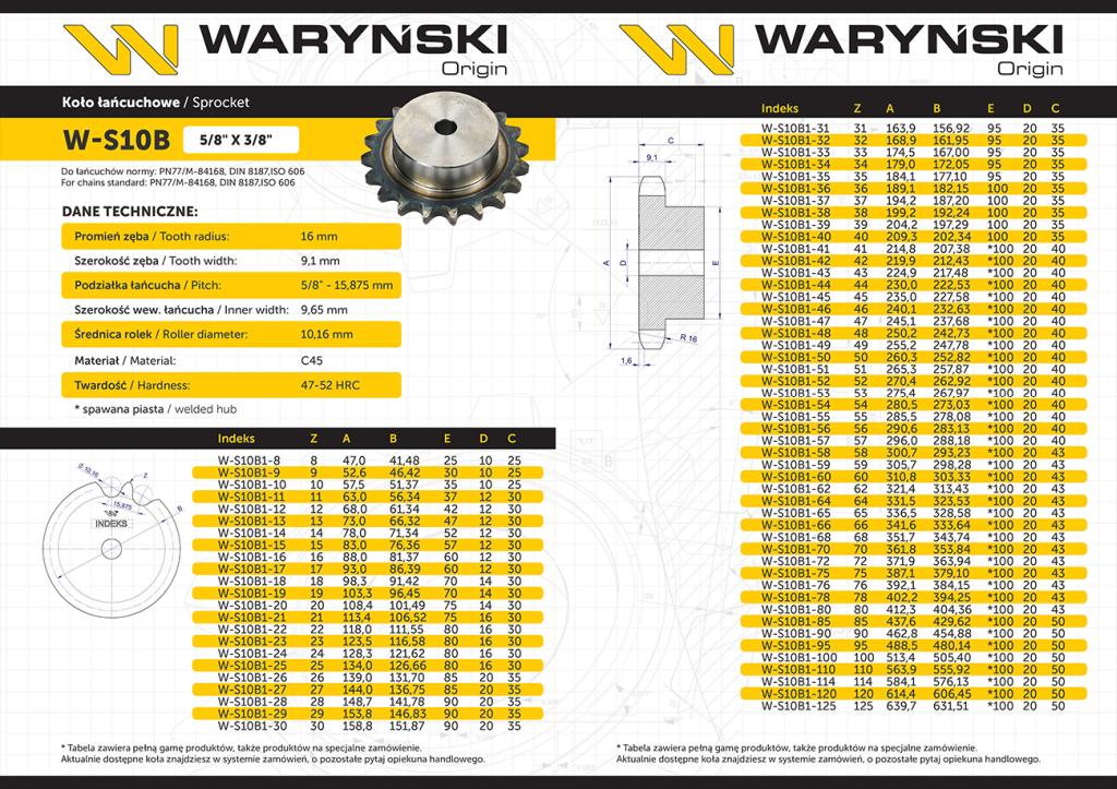 Koło zębate hartowane z kołnierzem 10B-1 (R1 5/8) Z-25 Waryński
