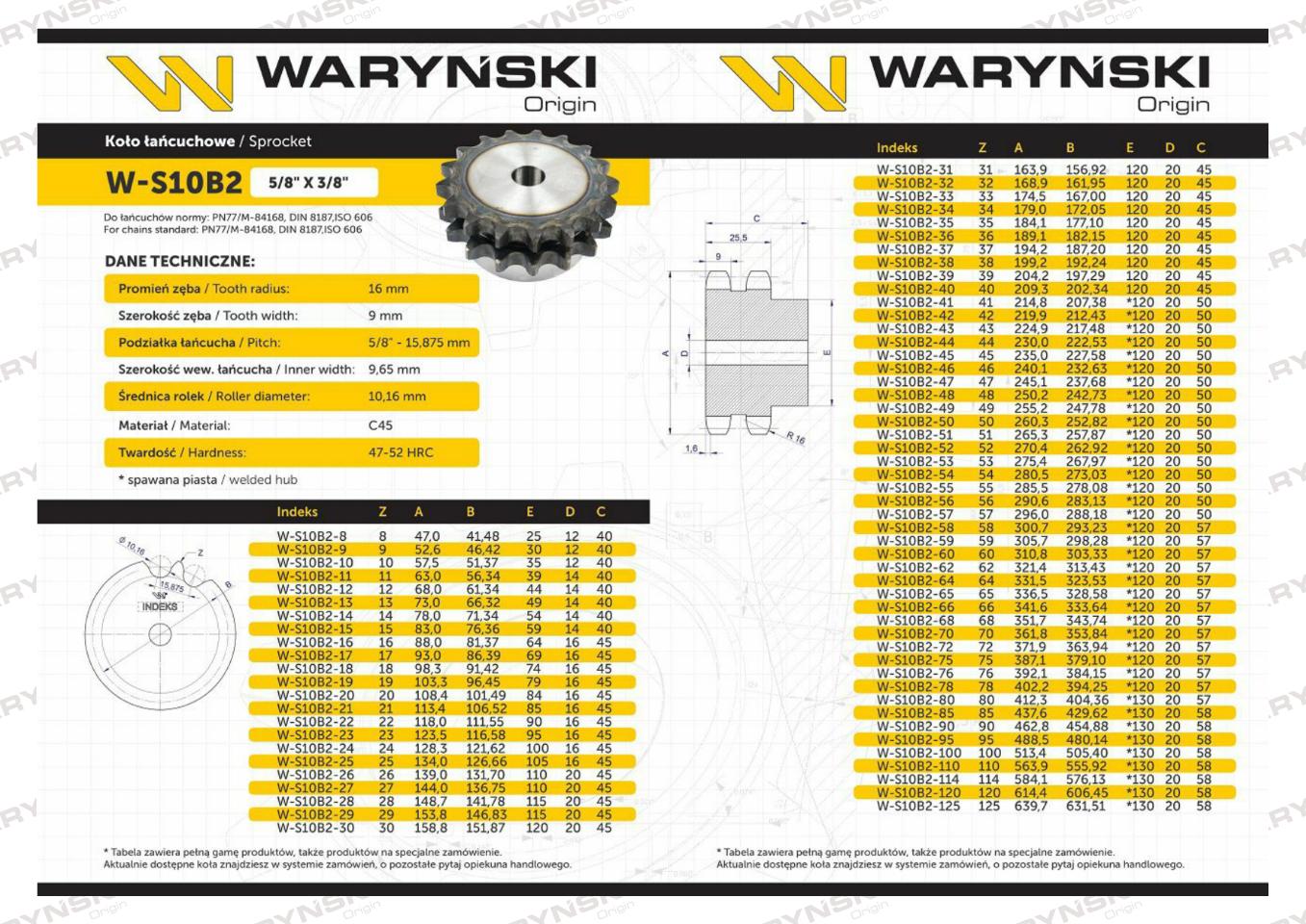 Koło zębate hartowane z kołnierzem 10B-2 (R2 5/8) Z-15 Waryński