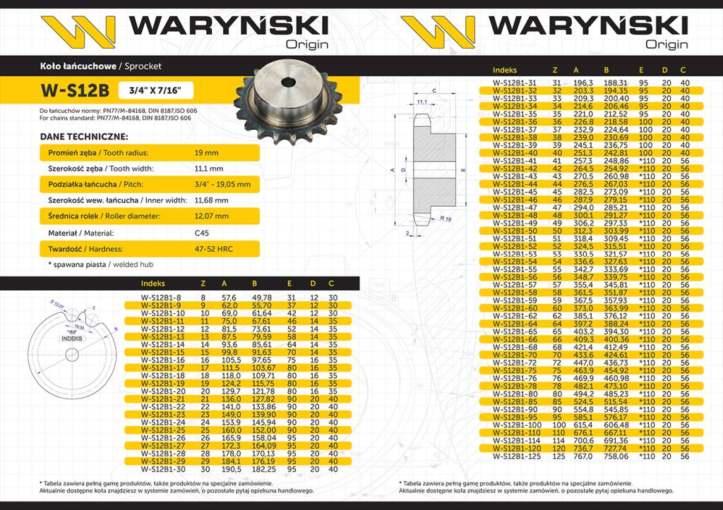 Koło zębate hartowane z kołnierzem 12B-1 (R1 3/4) Z-30 Waryński