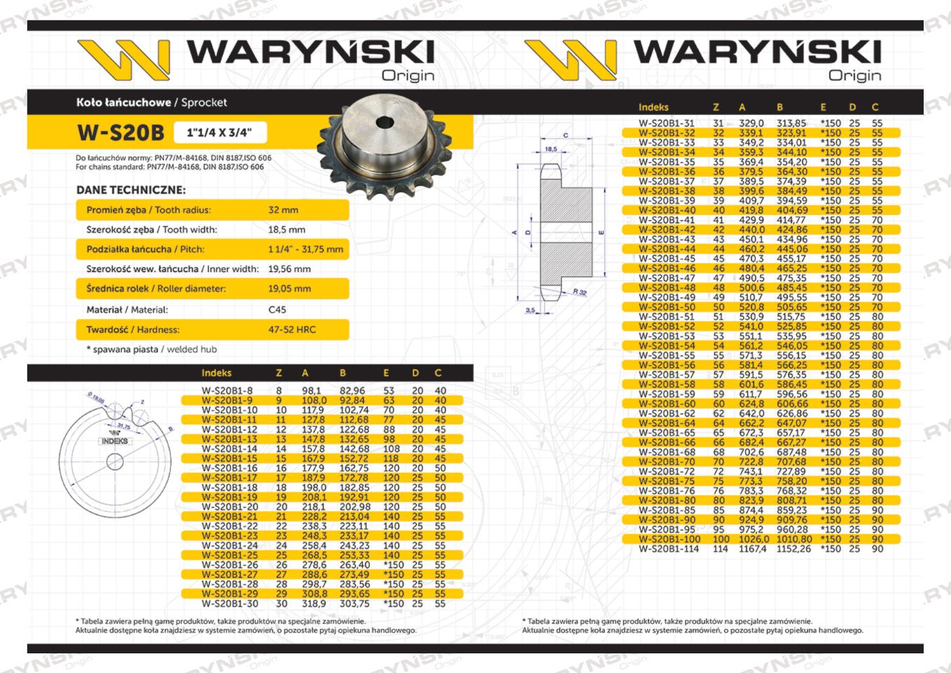 Koło zębate hartowane z kołnierzem 20B-1 (R1 1.1/4) Z-17 Waryński