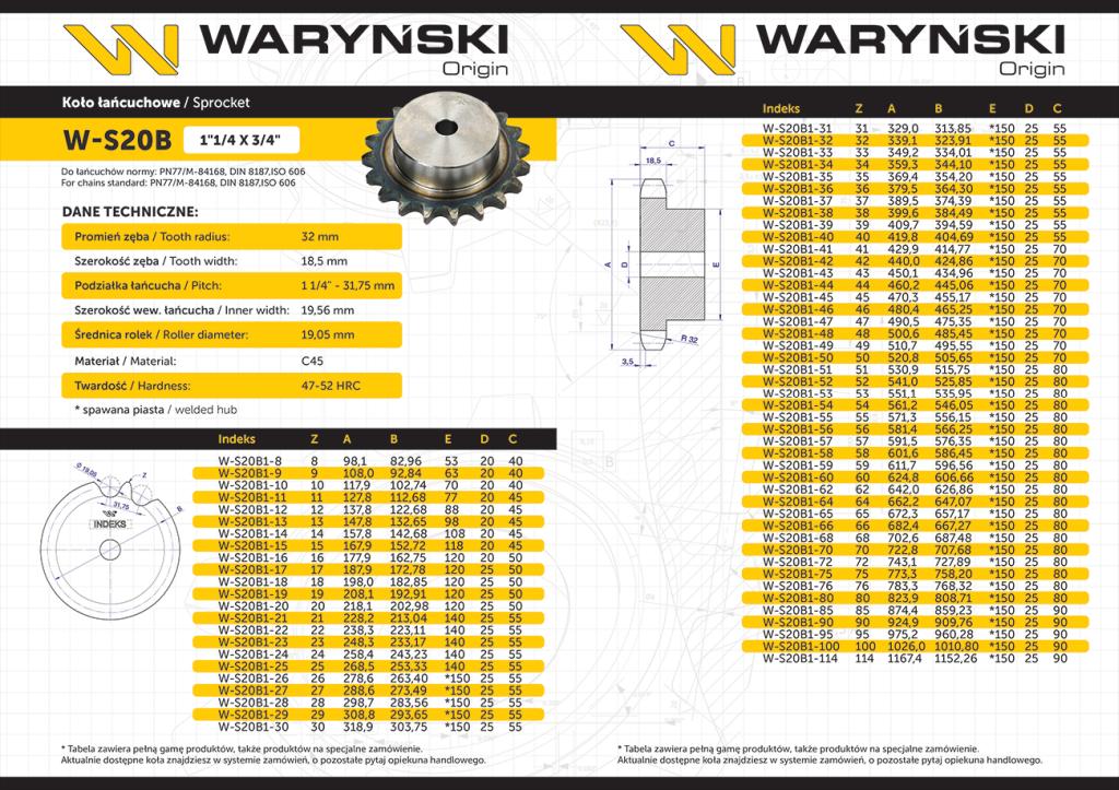 Koło zębate hartowane z kołnierzem 20B-1 (R1 1.1/4) Z-28 Waryński