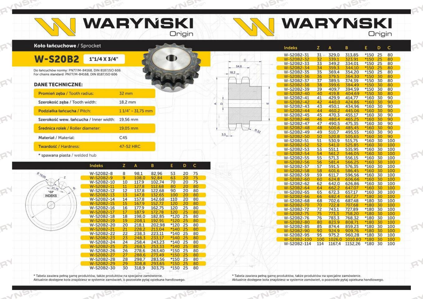 Koło zębate hartowane z kołnierzem 20B-2 (R2 1.1/4) Z-20 Waryński