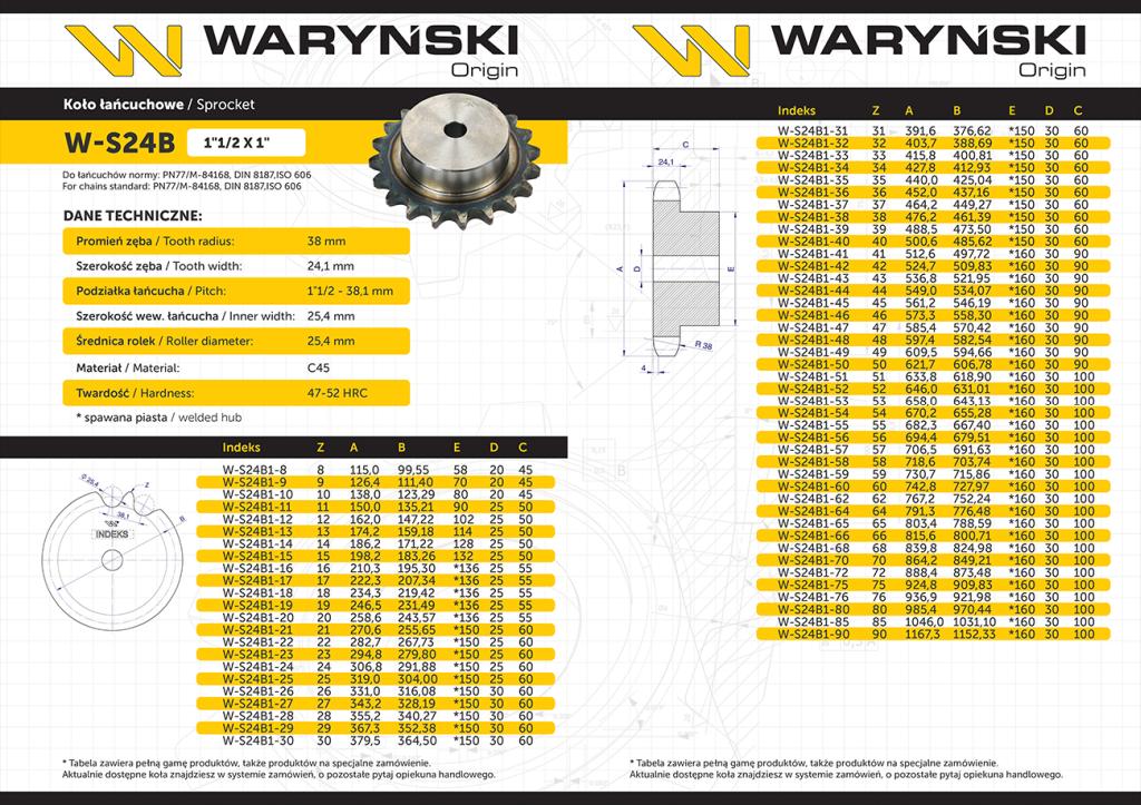 Koło zębate hartowane z kołnierzem 24B-1 (R1 1.1/2) Z-22 Waryński