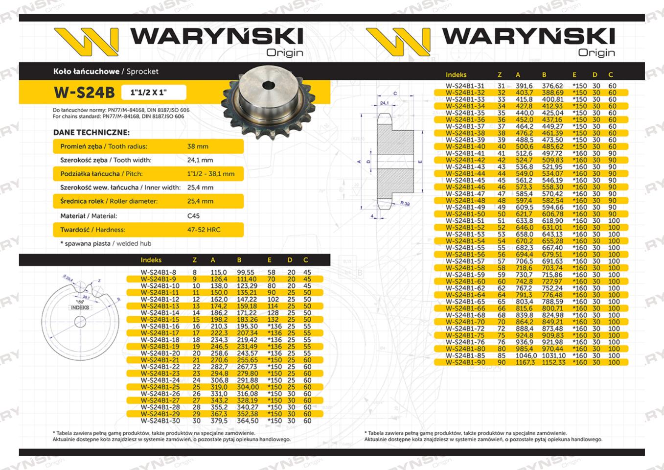 Koło zębate hartowane z kołnierzem 24B-1 (R1 1.1/2) Z-9 Waryński