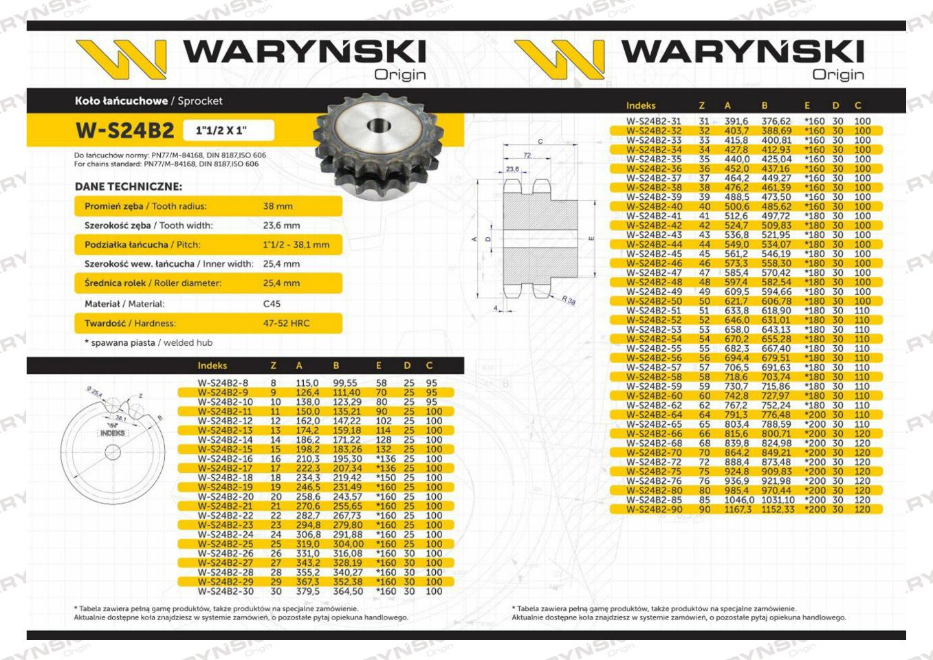 Koło zębate hartowane z kołnierzem 24B-2 (R2 1.1/2) Z-10 Waryński