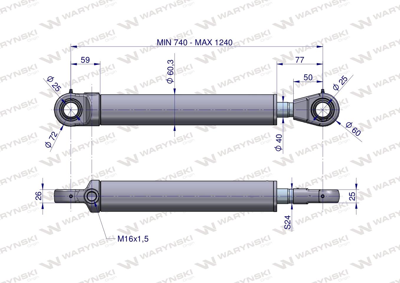 Cylinder hydrauliczny - siłownik jednostronny CJ2F50/40/500 Waryński