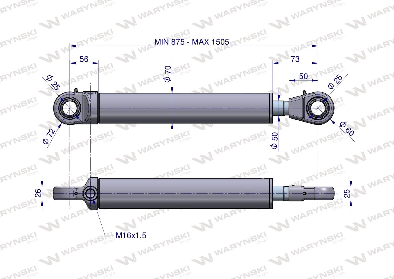 Cylinder hydrauliczny - siłownik jednostronny wzmocniony (SMN2.50 630+KT2; 7210120052) Tur 1.2 Waryński