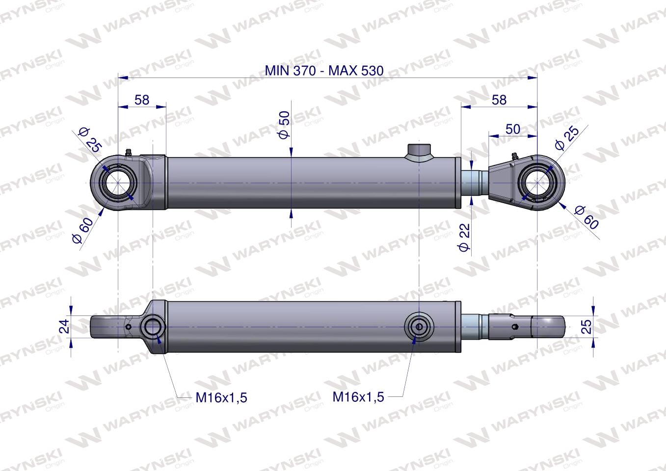 Cylinder hydrauliczny - siłownik dwustronny  CJ2F-40/22/160 Waryński