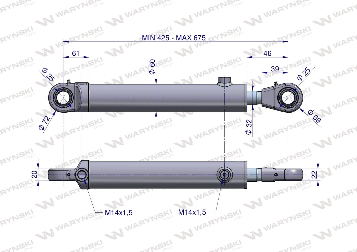 Cylinder hydrauliczny - siłownik jednostronny pomocniczy do Zetor (SMN2RT.50.32.245; 70118033; 70118045/PL) Waryński