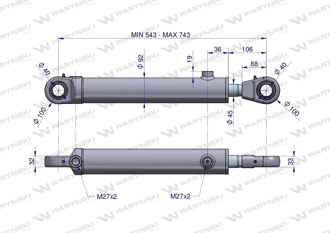 Cylinder hydrauliczny - siłownik dwustronny (7214095071. CJ2F-80/45/200ZN)  cyklop. chwytak Waryński