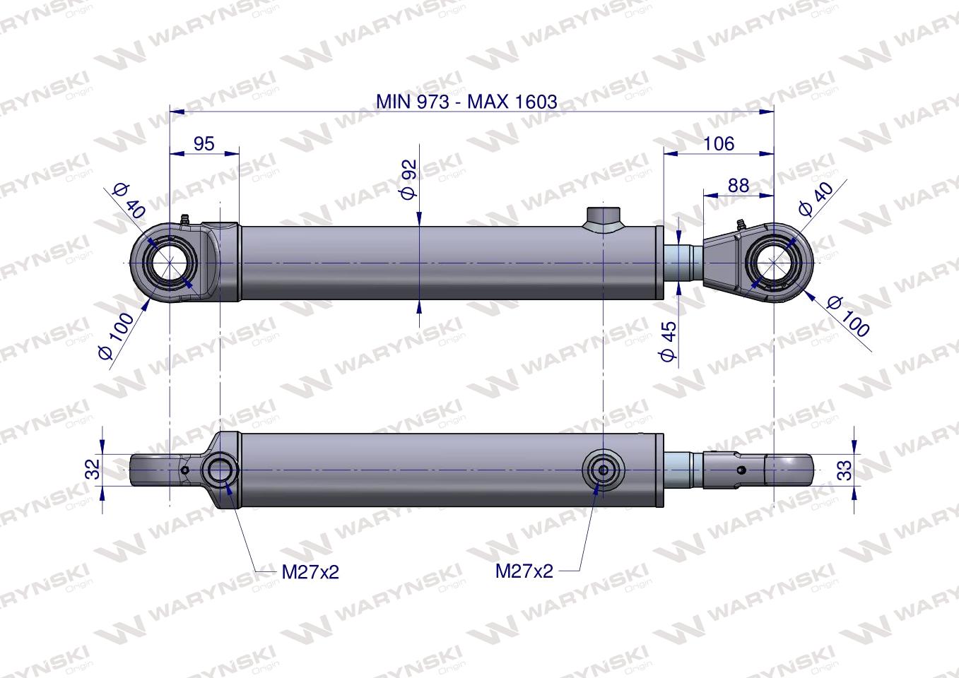 Cylinder hydrauliczny - siłownik dwustronny (7214035010 CJ2F-18-80/45/630 DGzL+U; 7214090020) cyklop wysięgnik Waryński