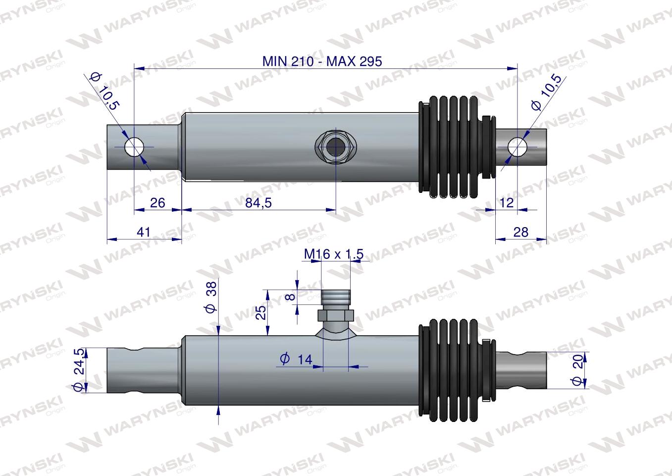 Cylinder hydrauliczny - siłownik (SMN20/86. SMN 1.20/86) nurnikowy rozsiewacz nawozów Brzeg Waryński