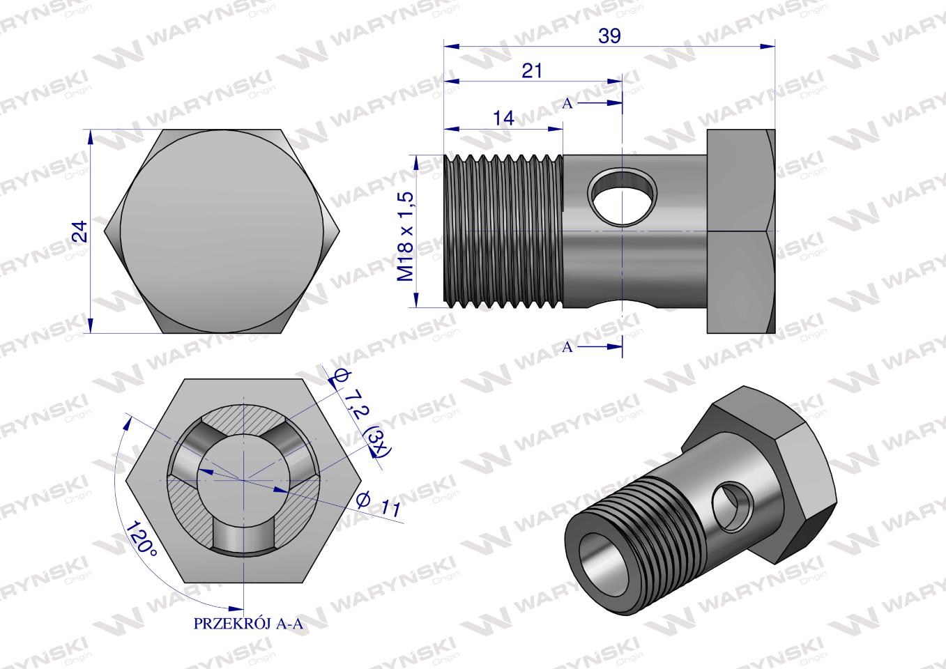 Śruba oczkowa przelewowa metryczna M18x1.5 Waryński ( sprzedawane po 10 )