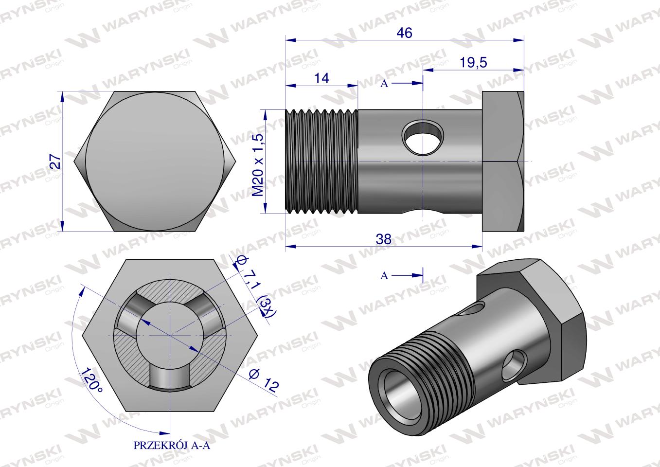 Śruba oczkowa przelewowa metryczna M20x1.5 Waryński ( sprzedawane po 5 )