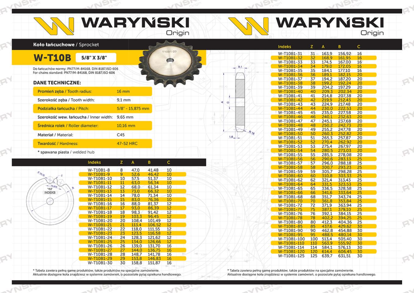 Koło zębate hartowane tarcza 10B-1 (R1 5/8) Z-28 Waryński