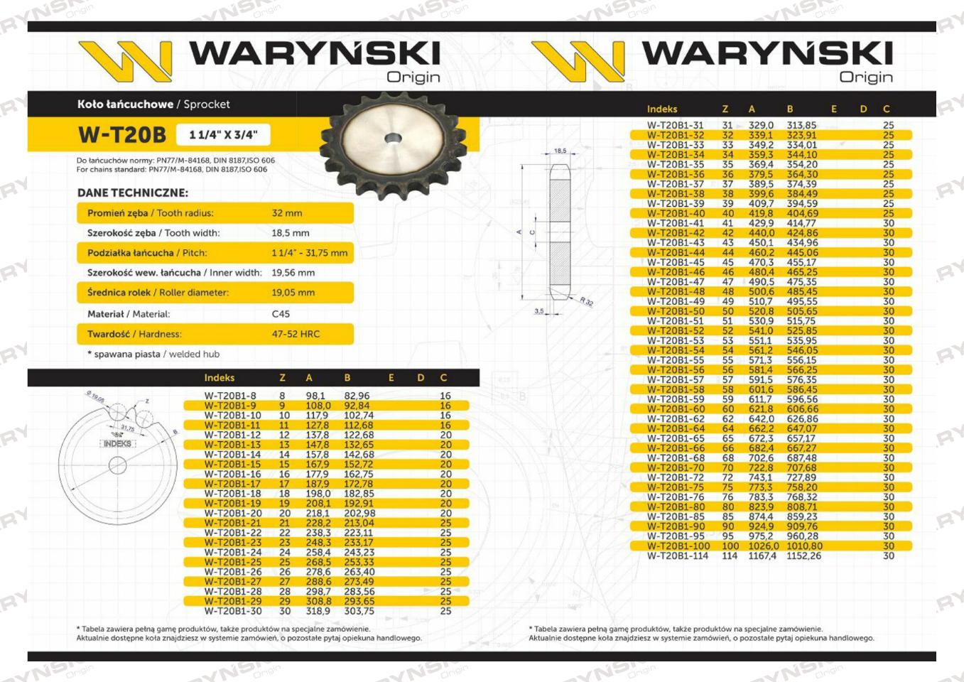 Koło zębate hartowane tarcza 20B-1 (R1 1. 1/4) Z-26 Waryński