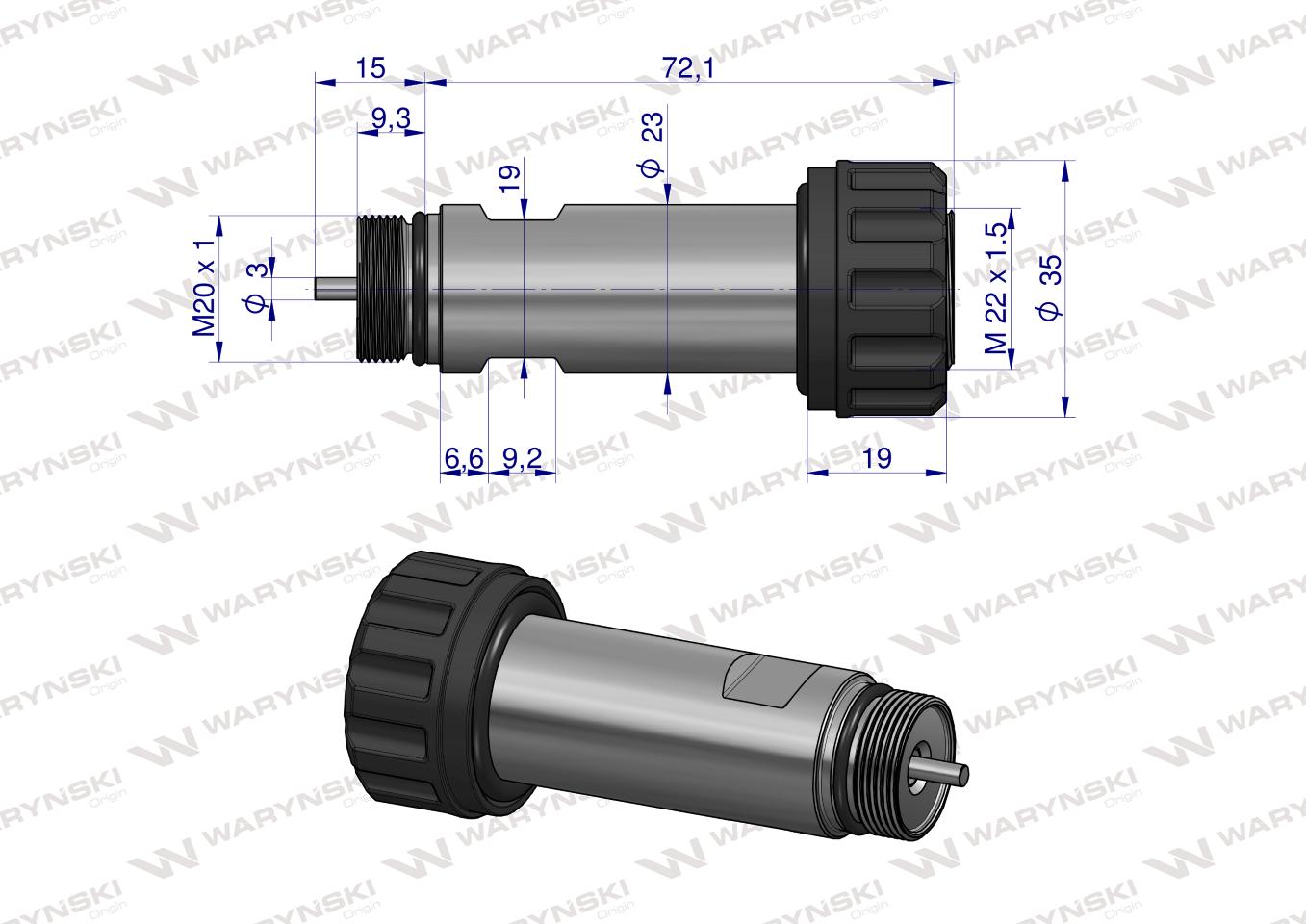 Trzpień cewki do elektrozaworów W-E38DVS6/2. W-E12DVS6/2 Waryński