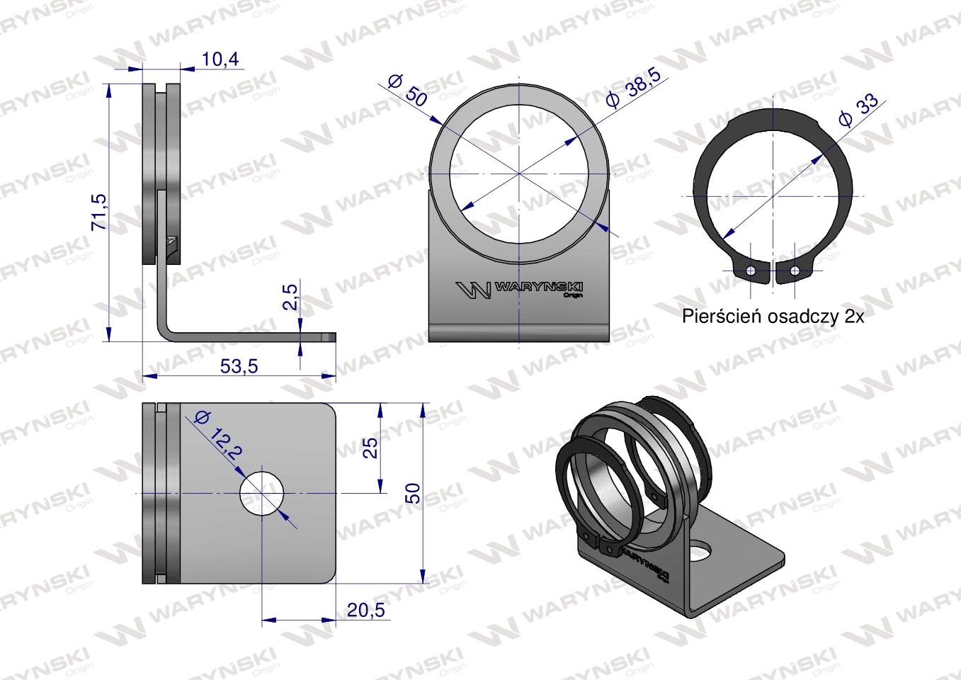 Uchwyt pojedynczy z pierścieniami segera dla szybkozłączy EURO Push-Pull Waryński