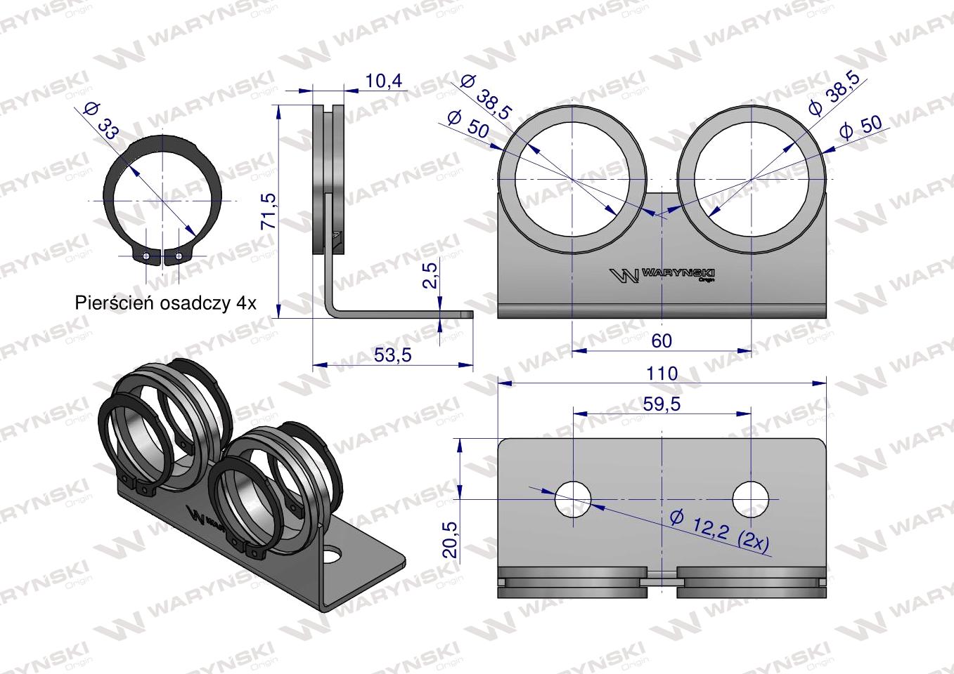 Uchwyt podwójny z pierścieniami segera dla szybkozłączy EURO Push-Pull Waryński
