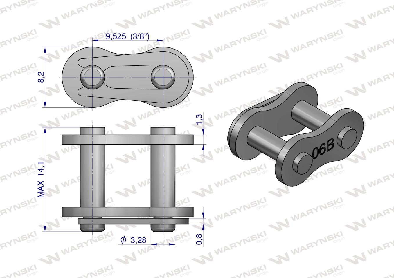 Zamek łańcucha 06B-1 (R1 3/8) Waryński ( sprzedawane po 10 )