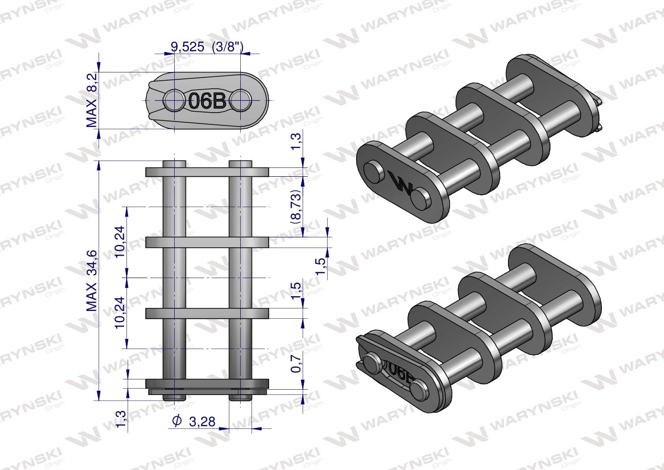 Zamek łańcucha Z06B-3 (R3 3/8) Waryński ( sprzedawane po 5 )