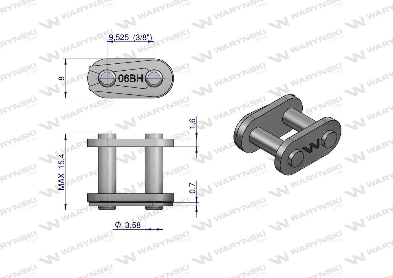 Zamek łańcucha wzmocnionego przemysłowego Z06BH-1 (R1 3/8) Waryński ( sprzedawane po 10 )