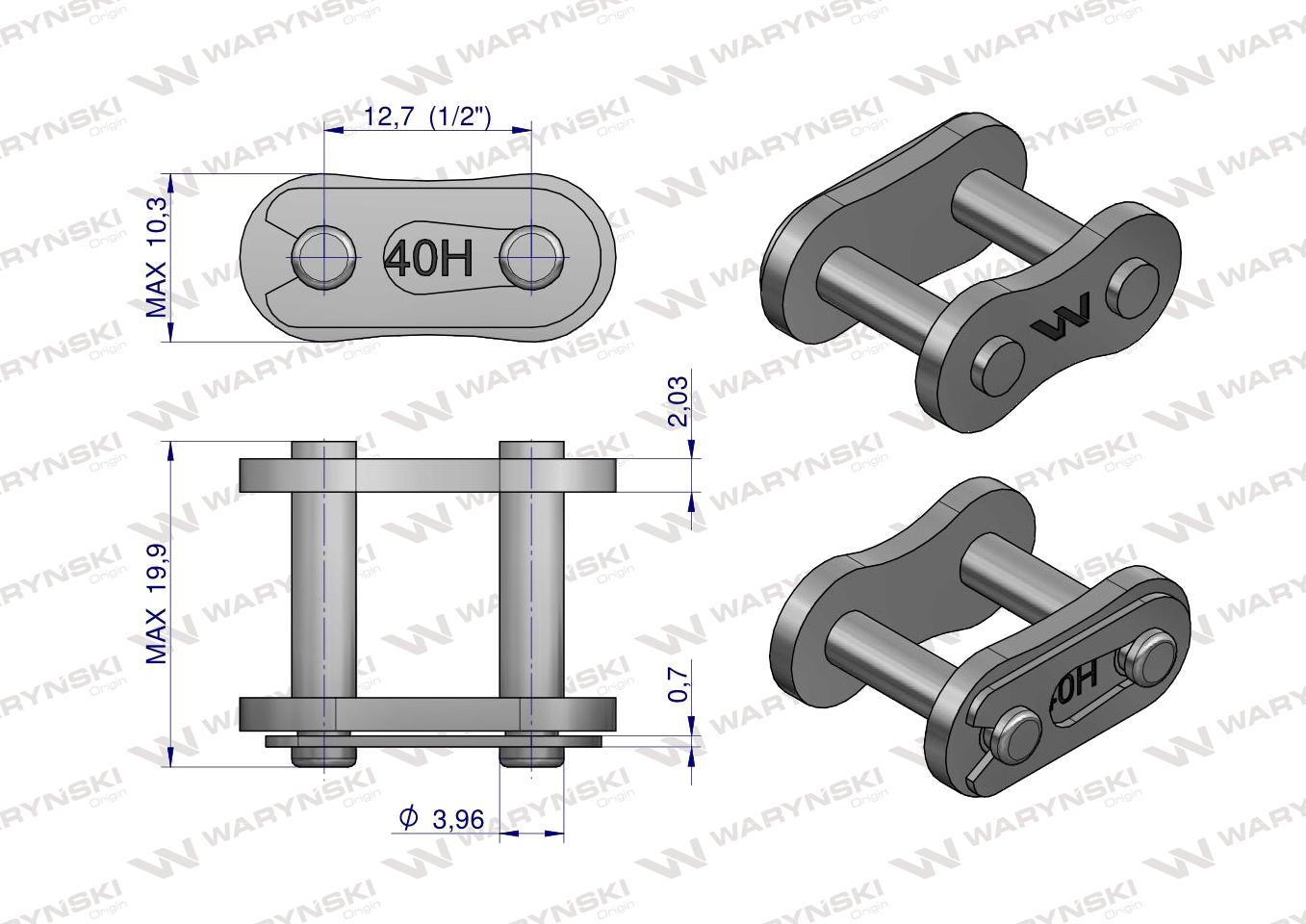 Zamek łańcucha przemysłowego Z08AH-1 ANSI A 40H (R1 1/2) Waryński ( sprzedawane po 10 )