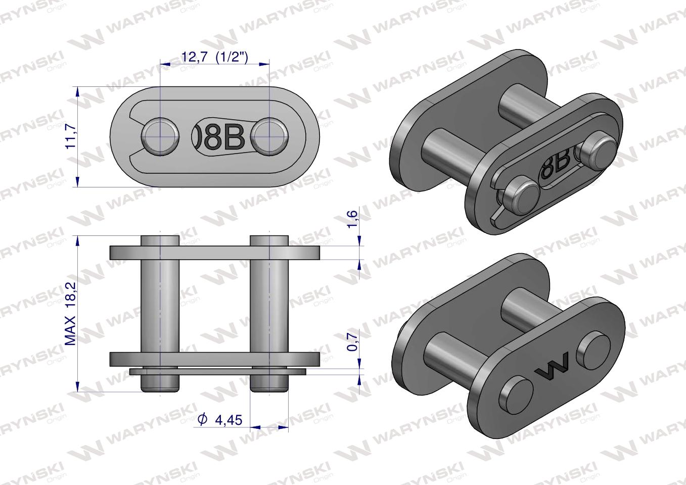 Zamek łańcucha prosta płytka Z08B-1 (R1 1/2) Waryński ( sprzedawane po 10 )