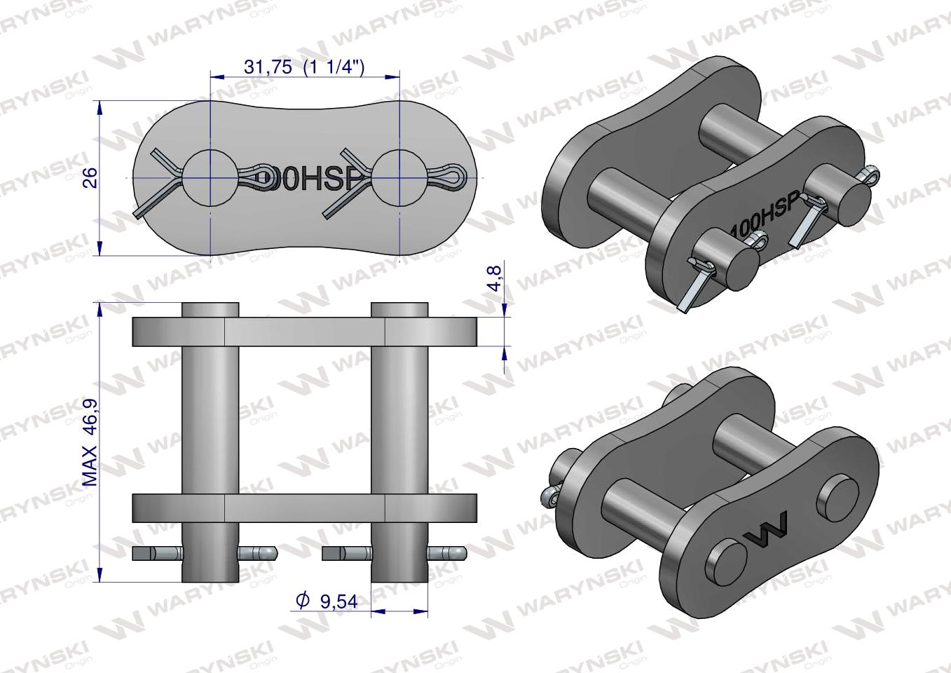 Zamek łańcucha wzmocnionego Z100SP (R1 1.1/4) Waryński ( sprzedawane po 5 )