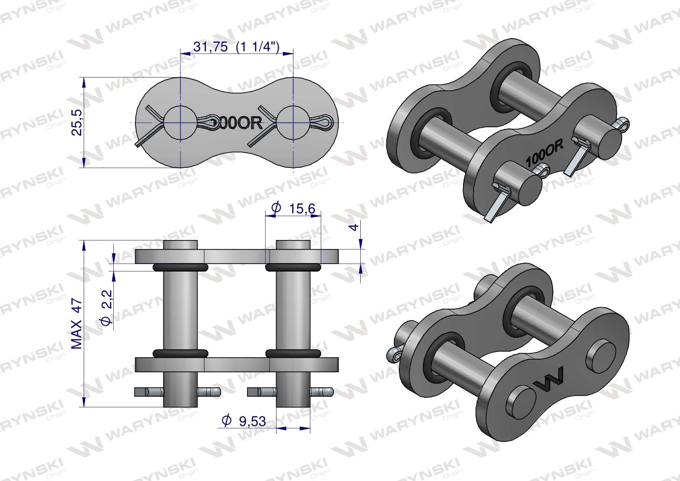 Zamek łańcucha z oringiem ANSI A 100 (R1 1.1/4) Waryński
