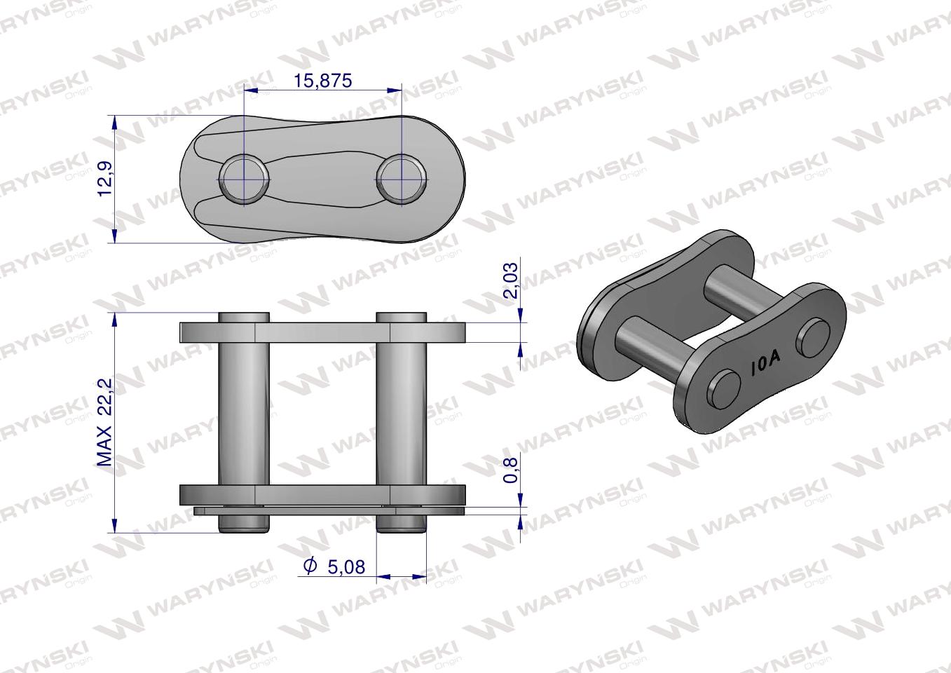 Zamek łańcucha wzmocniony Z10A-1 ANSI A 50 (R1 5/8) Waryński ( sprzedawane po 10 )