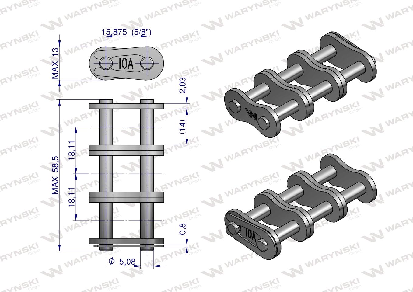 Zamek łańcucha wzmocnionego Z10A-3 ANSI A 50 (R3 5/8) Waryński ( sprzedawane po 5 )
