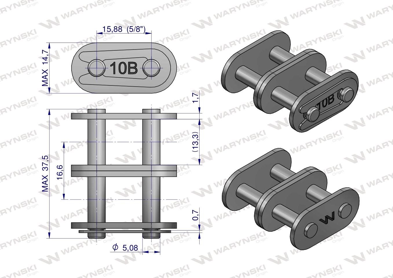 Zamek łańcucha prosta płytka Z10B-2 (R2 5/8) Waryński ( sprzedawane po 10 )