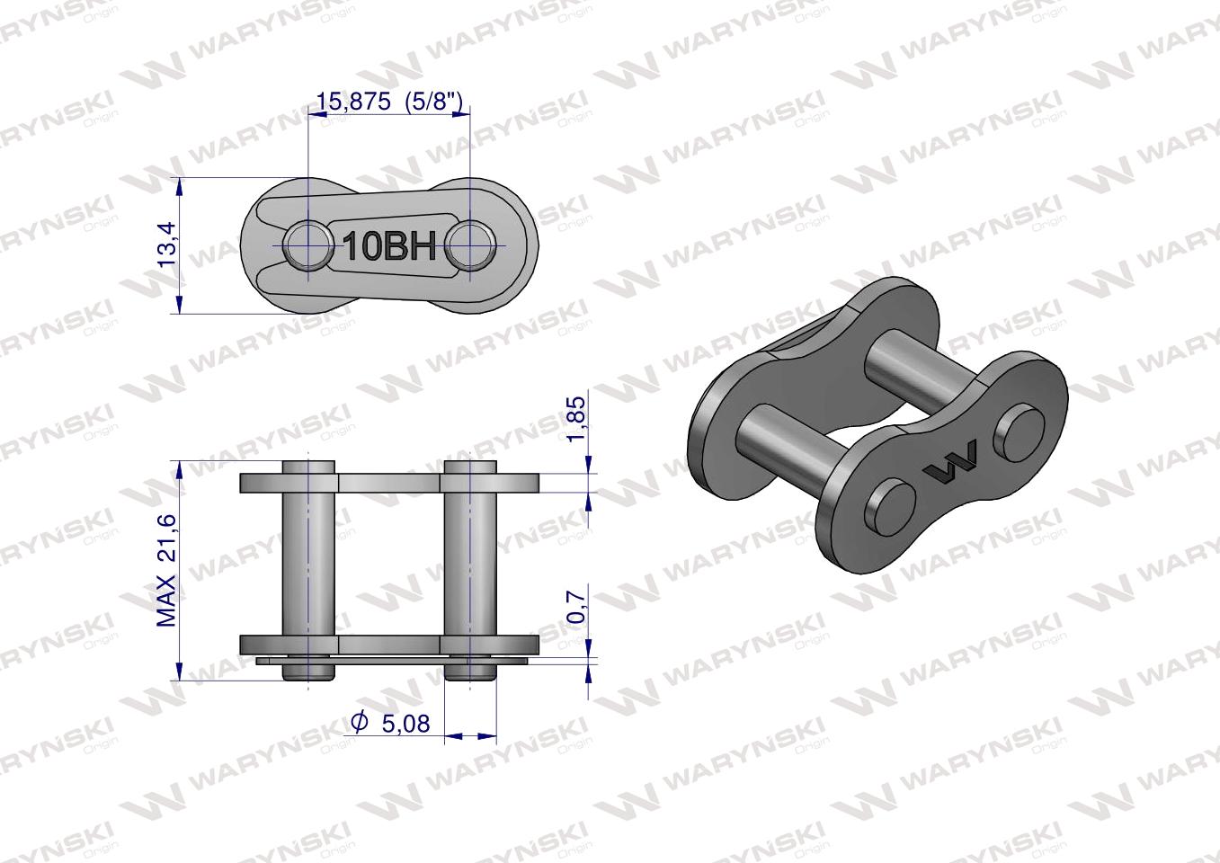 Zamek łańcucha wzmocnionego przemysłowego Z10BH-1 (R1 5/8) Waryński ( sprzedawane po 10 )
