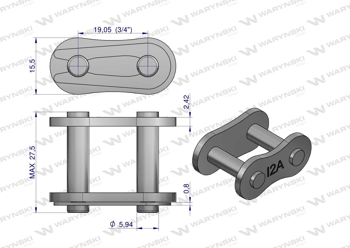 Zamek łańcucha wzmocniony Z12A-1 ANSI A 60 (R1 3/4) Waryński ( sprzedawane po 10 )